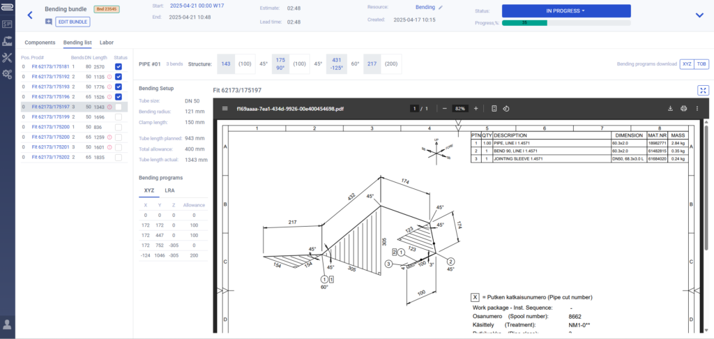 Screenshot of bending work view