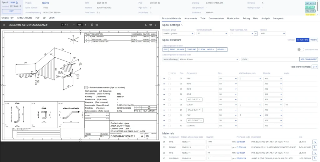 In spool editor, you can review and modify spool data automatically extracted from the spool PCF files.