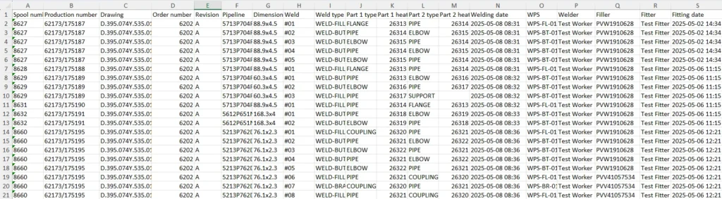 With PipeCloud, you can easily download comprehensive welding traceability documents with all the information needed.