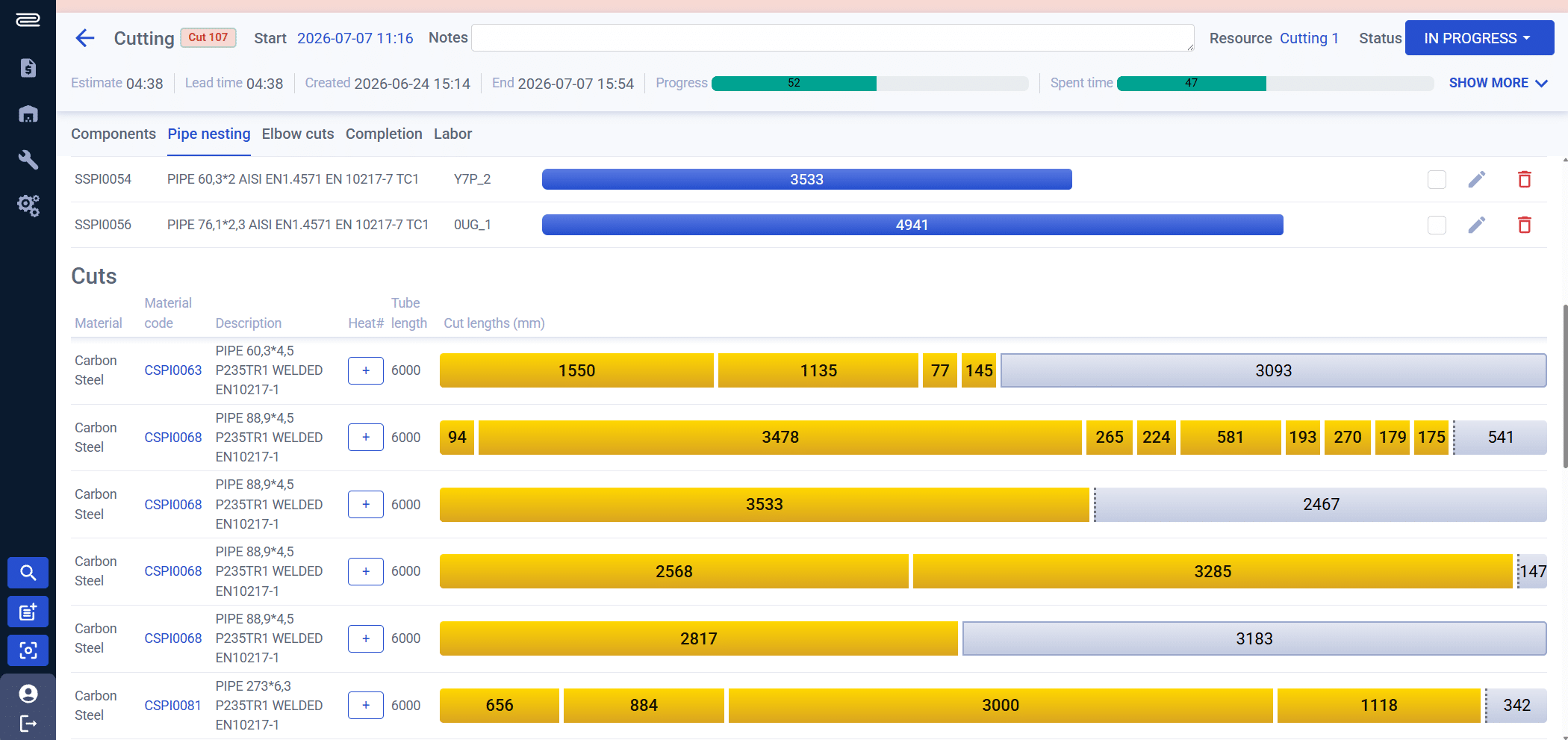 UI Image of PipeCloud cutting view